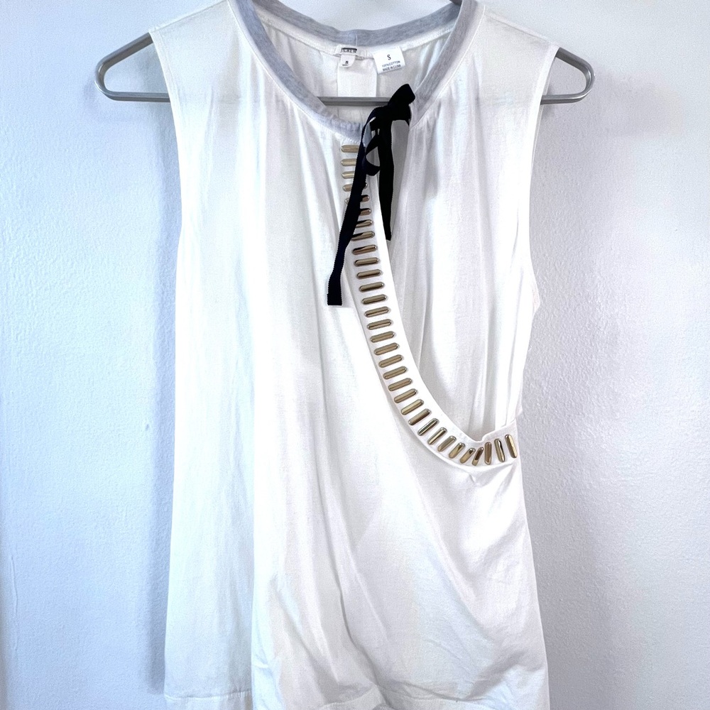 J. Crew Light knit sample shirt small with tie, gold bars and twisted back Small